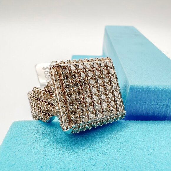 925 Sterling Sliver Moissanite Square Ring Square Cuban band, 3cm wide 3.409ctw - Picture 5 of 7